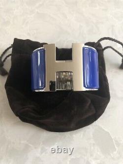 Bn Hermes H Electric Blue Enamel & Plated Palladium XL CLIC Clac Bracelet Pm