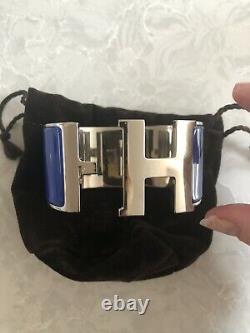 Bn Hermes H Electric Blue Enamel & Plated Palladium XL CLIC Clac Bracelet Pm