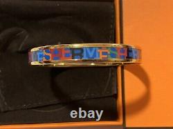 Bnib Hermes Fin Capitales Blue Background Gold Trim Bangle Bracelet Sz Small