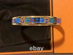 Bnib Hermes Fin Capitales Blue Background Gold Trim Bangle Bracelet Sz Small