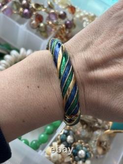 Boucher bracelet Enamel Blue Green gold Stretch Vintage Signet