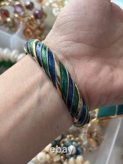 Boucher bracelet Enamel Blue Green gold Stretch Vintage Signet