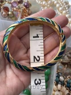 Boucher bracelet Enamel Blue Green gold Stretch Vintage Signet