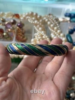 Boucher bracelet Enamel Blue Green gold Stretch Vintage Signet