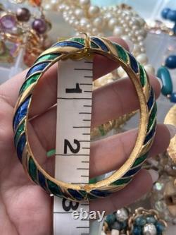 Boucher bracelet Enamel Blue Green gold Stretch Vintage Signet