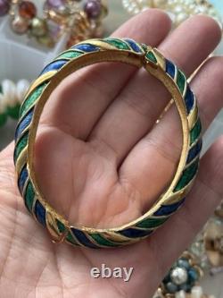 Boucher bracelet Enamel Blue Green gold Stretch Vintage Signet