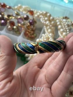 Boucher bracelet Enamel Blue Green gold Stretch Vintage Signet