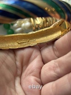 Boucher bracelet Enamel Blue Green gold Stretch Vintage Signet
