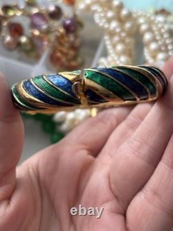 Boucher bracelet Enamel Blue Green gold Stretch Vintage Signet