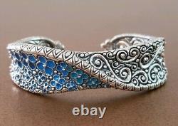 Bracelet Barbara Bixby Blue Enamel Sterling Silver Flower Cuff Bracelet