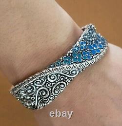 Bracelet Barbara Bixby Blue Enamel Sterling Silver Flower Cuff Bracelet