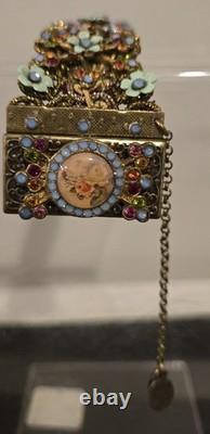 Bracelet Michal Negrin Rhinestone Enamel Lace Blue Flowered Handmade EUC