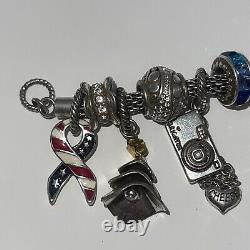 Brighton 8 1/2 Blue Silver 22 Jeweled Charms & Spacers Loaded Mesh Box Bracelet