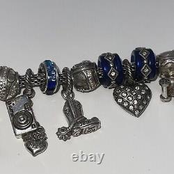 Brighton 8 1/2 Blue Silver 22 Jeweled Charms & Spacers Loaded Mesh Box Bracelet