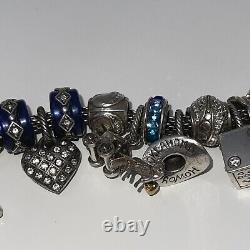 Brighton 8 1/2 Blue Silver 22 Jeweled Charms & Spacers Loaded Mesh Box Bracelet