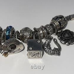 Brighton 8 1/2 Blue Silver 22 Jeweled Charms & Spacers Loaded Mesh Box Bracelet