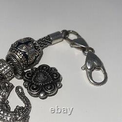 Brighton 8 1/2 Blue Silver 22 Jeweled Charms & Spacers Loaded Mesh Box Bracelet
