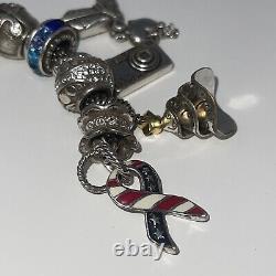 Brighton 8 1/2 Blue Silver 22 Jeweled Charms & Spacers Loaded Mesh Box Bracelet