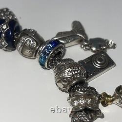 Brighton 8 1/2 Blue Silver 22 Jeweled Charms & Spacers Loaded Mesh Box Bracelet