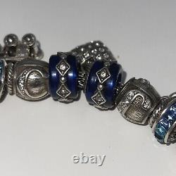 Brighton 8 1/2 Blue Silver 22 Jeweled Charms & Spacers Loaded Mesh Box Bracelet