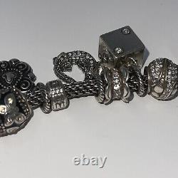 Brighton 8 1/2 Blue Silver 22 Jeweled Charms & Spacers Loaded Mesh Box Bracelet