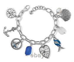 Brighton Silver Blue Anchor And Soul Message Nautical Charms Bracelet New