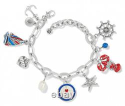 Brighton Silver Crystal Pearl Red Blue Anchor Bay Charm Nautical Bracelet New