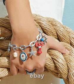 Brighton Silver Crystal Pearl Red Blue Anchor Bay Charm Nautical Bracelet New