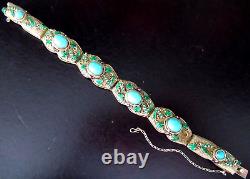 CHINESE EXPORT Sterling Silver Enamel Turquoise Vintage Bracelet