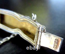 CHINESE EXPORT Sterling Silver Enamel Turquoise Vintage Bracelet