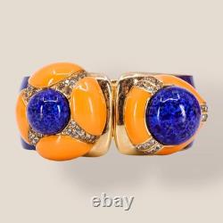 CINER, Signed Vintage, 18k Gold Plated, Art Deco Blue Enamel & Crystal Bracelet