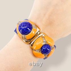 CINER, Signed Vintage, 18k Gold Plated, Art Deco Blue Enamel & Crystal Bracelet