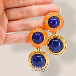 CINER, Signed Vintage, 18k Gold Plated, Art Deco Blue Enamel & Crystal Bracelet