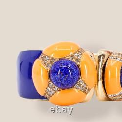 CINER, Signed Vintage, 18k Gold Plated, Art Deco Blue Enamel & Crystal Bracelet