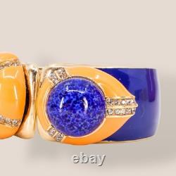 CINER, Signed Vintage, 18k Gold Plated, Art Deco Blue Enamel & Crystal Bracelet