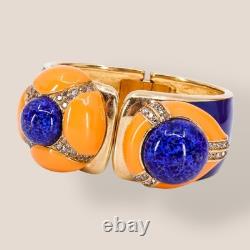 CINER, Signed Vintage, 18k Gold Plated, Art Deco Blue Enamel & Crystal Bracelet