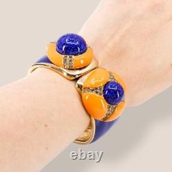 CINER, Signed Vintage, 18k Gold Plated, Art Deco Blue Enamel & Crystal Bracelet