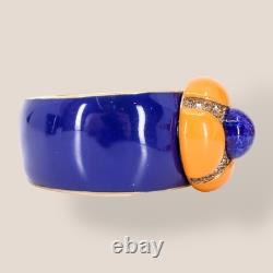 CINER, Signed Vintage, 18k Gold Plated, Art Deco Blue Enamel & Crystal Bracelet