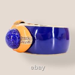 CINER, Signed Vintage, 18k Gold Plated, Art Deco Blue Enamel & Crystal Bracelet