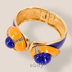 CINER, Signed Vintage, 18k Gold Plated, Art Deco Blue Enamel & Crystal Bracelet