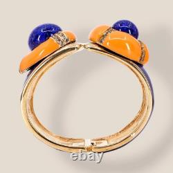 CINER, Signed Vintage, 18k Gold Plated, Art Deco Blue Enamel & Crystal Bracelet