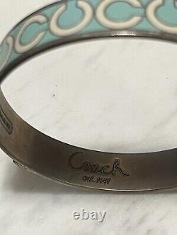 COACH Bangle Bracelet Silver Tone Signature Logo Enamel Blue White C