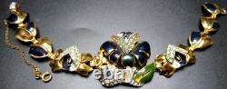 CORO Navy Blue Enamel Rhinestone Flower Early Vintage Bracelet