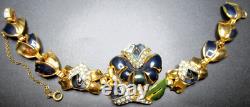 CORO Navy Blue Enamel Rhinestone Flower Early Vintage Bracelet