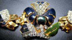 CORO Navy Blue Enamel Rhinestone Flower Early Vintage Bracelet