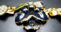 CORO Navy Blue Enamel Rhinestone Flower Early Vintage Bracelet