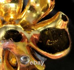 CORO Navy Blue Enamel Rhinestone Flower Early Vintage Bracelet