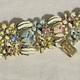 Coro Enamel Flower, Leaf Colored Blue Yellow Pink Exceptional Gold Bracelet Vtg