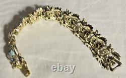 CORO enamel flower, leaf colored blue yellow pink exceptional gold bracelet vtg