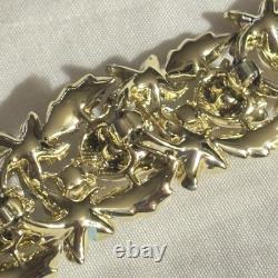 CORO enamel flower, leaf colored blue yellow pink exceptional gold bracelet vtg